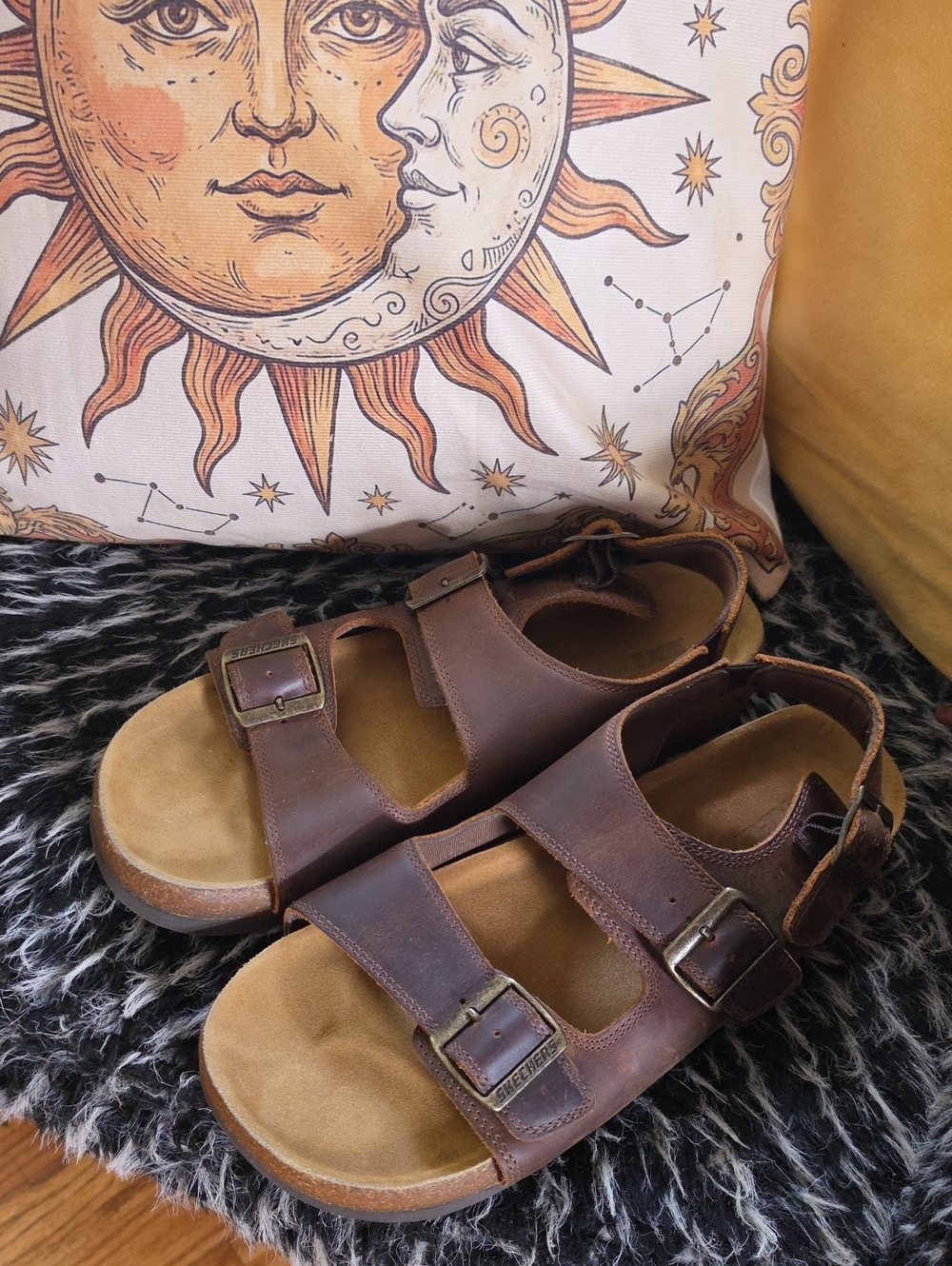 Sketchers Brown Leather Buckle Sandals for Men - Comfort Footbed
